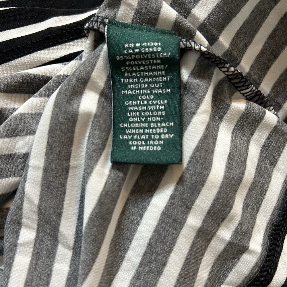 LRL Ralph Lauren Women 1X Short Sleeve Poly Knit Black White Striped Top Stretch - Picture 4 of 4